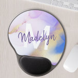 Purple Watercolor Abstract Girly Luxury Monogram Gel Mouse Mat<br><div class="desc">Easily personalise this glamourous style abstract lilac watercolor paint and faux gold spray background with your custom details.</div>