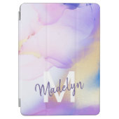 Purple Watercolor Abstract Girly Luxury Monogram iPad Air Cover (Front)