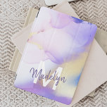 Purple Watercolor Abstract Girly Luxury Monogram iPad Air Cover<br><div class="desc">Easily personalise this glamourous style abstract lilac watercolor paint and faux gold spray background with your custom details.</div>