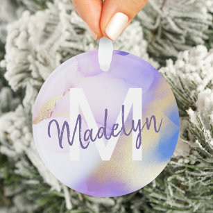Purple Watercolor Abstract Girly Luxury Monogram Ornament