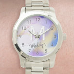 Purple Watercolor Abstract Girly Luxury Monogram Watch<br><div class="desc">Easily personalise this glamourous style abstract lilac watercolor paint and faux gold spray background with your custom details.</div>