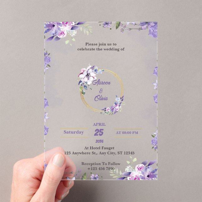 Purple Watercolor Acrylic Wedding Invitations (Insitu (Handheld))
