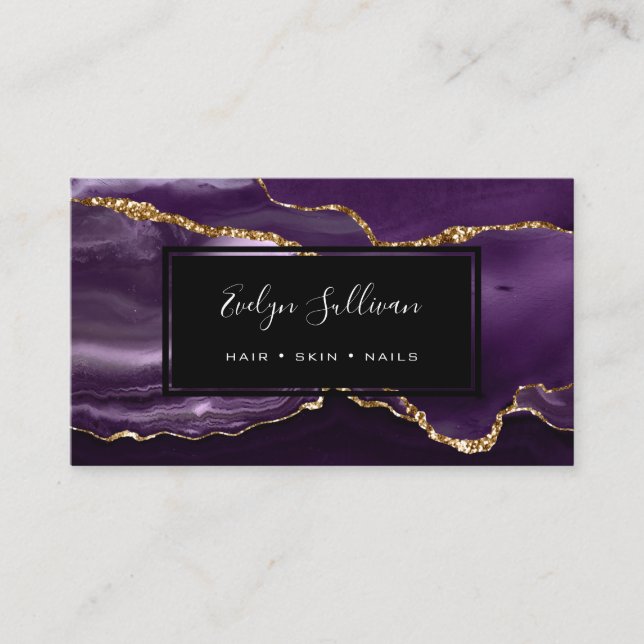 purple watercolor agate business card (Front)