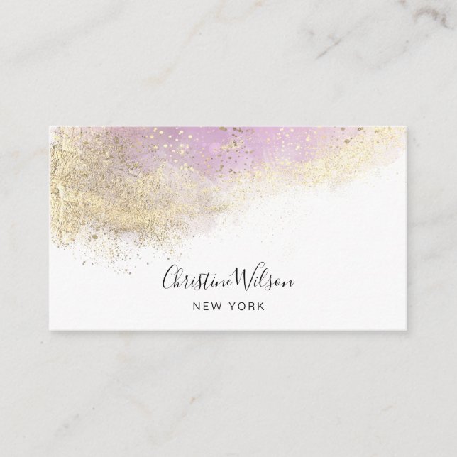 purple watercolor and faux gold dust business card (Front)