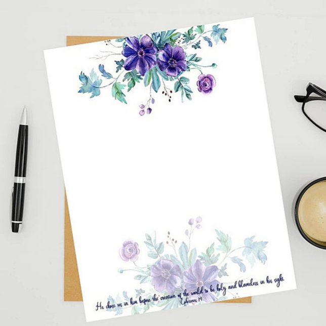 Purple watercolor anemone Ephesians 4:1 stationery (Creator Uploaded)