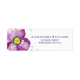 Purple Watercolor Anemone Flower Silver Glitter