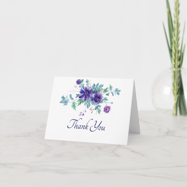 Purple watercolor anemone flowers thank you card (Front)