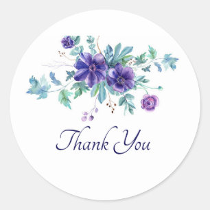Purple watercolor anemone flowers thank you  class classic round sticker