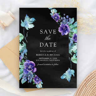 Purple Watercolor Anemones Black Wedding Save The Date