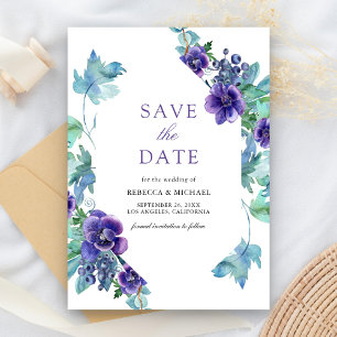 Purple Watercolor Anemones Wedding Save The Date