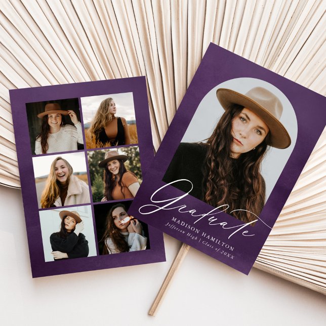 Purple Watercolor Arch 7 Photo Collage Graduation Announcement (Creator Uploaded)