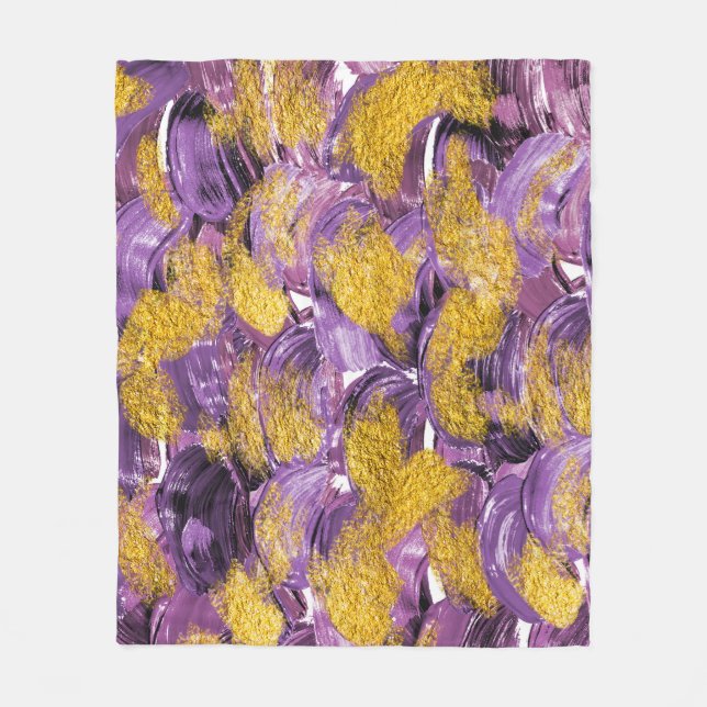 Purple Watercolor: Artistic Gold Fusion. Fleece Blanket (Front)