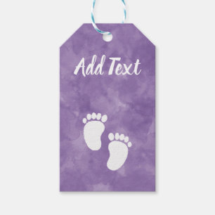 Purple Watercolor Baby Shower Foot Print Gift Tags