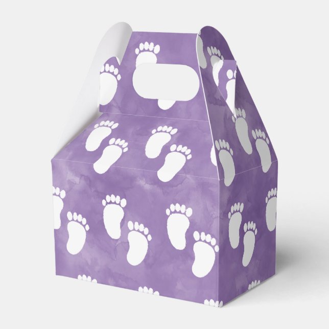 Purple Watercolor Baby Shower Footprint Pattern Favour Box (Front Side)