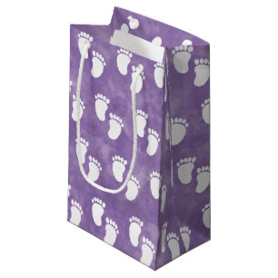 Purple Watercolor Baby Shower Footprint Pattern Small Gift Bag