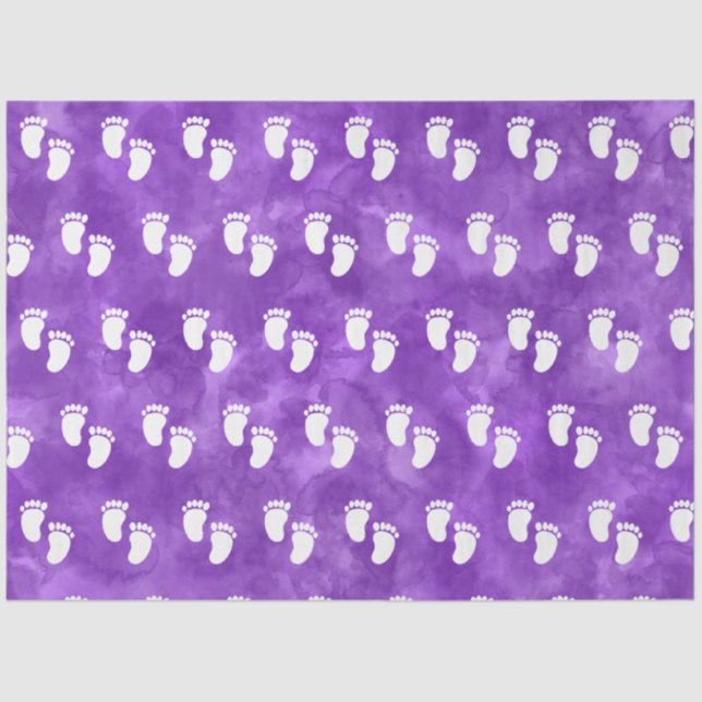 Purple Watercolor Baby Shower Footprint Pattern Tissue Paper (Front)