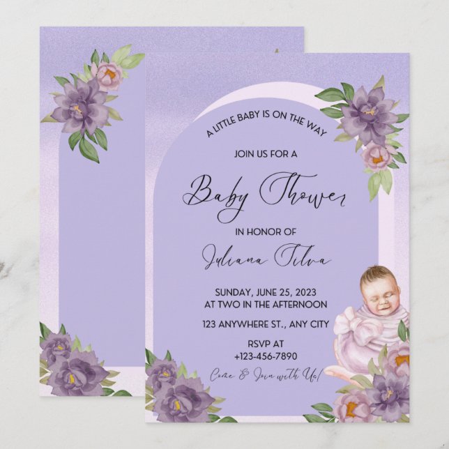 Purple Watercolor Baby Shower Invitation (Front/Back)