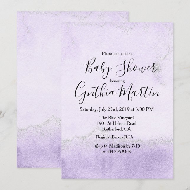 Purple Watercolor Baby Shower Invitation (Front/Back)