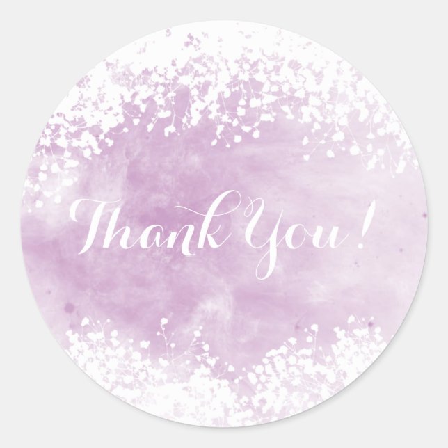 Purple Watercolor Baby's Breath Thank You Classic Round Sticker (Front)