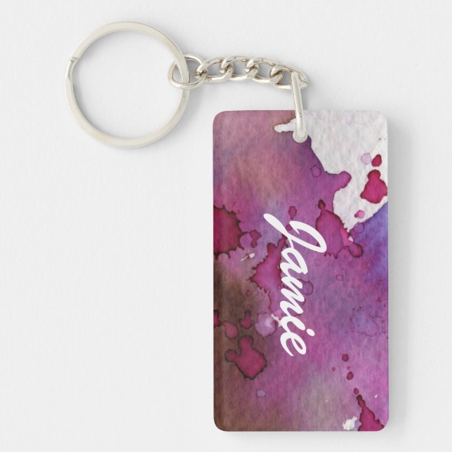 Purple Watercolor Background Key Ring (Front)