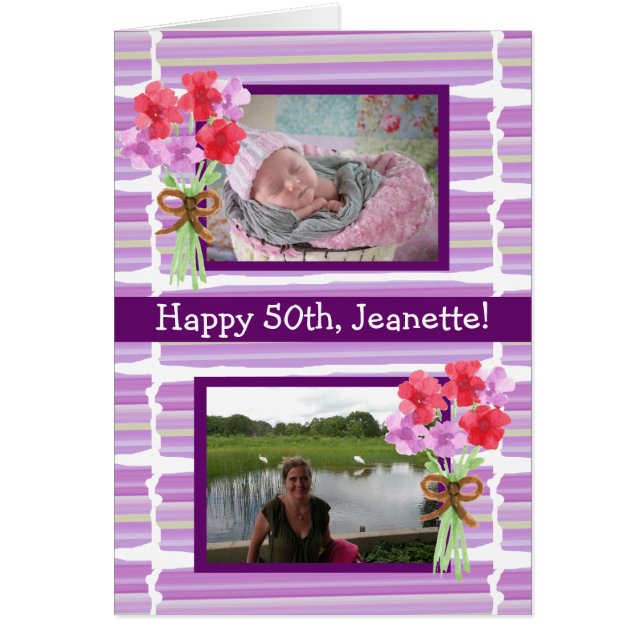 Purple Watercolor Birthday Now and Then Photos (Front)