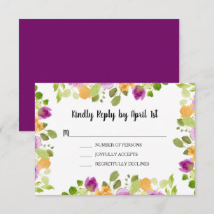 Purple Watercolor Blooms Wedding Reception Enclosure Card