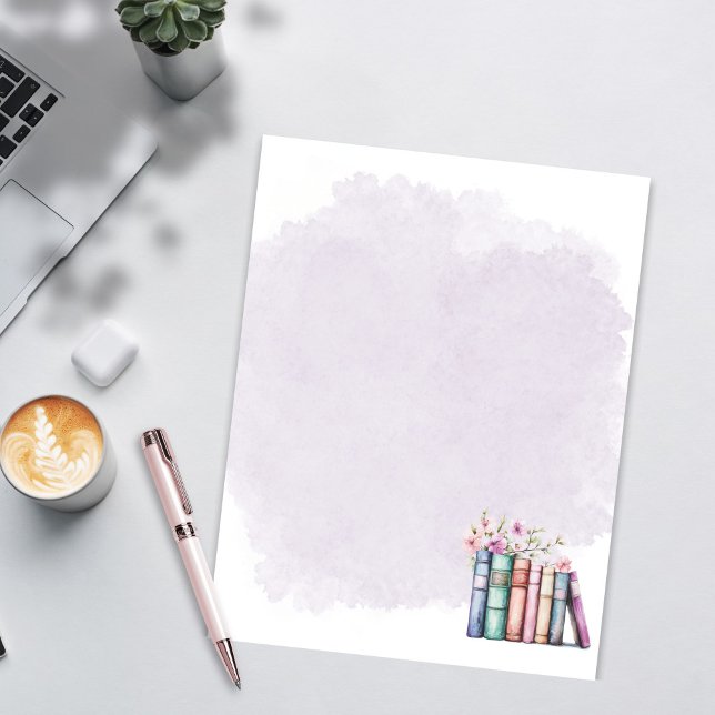 Purple Watercolor Book Lover Stationery Paper (Creator Uploaded)