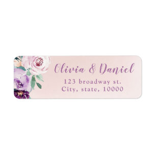 Purple watercolor botanical floral return address