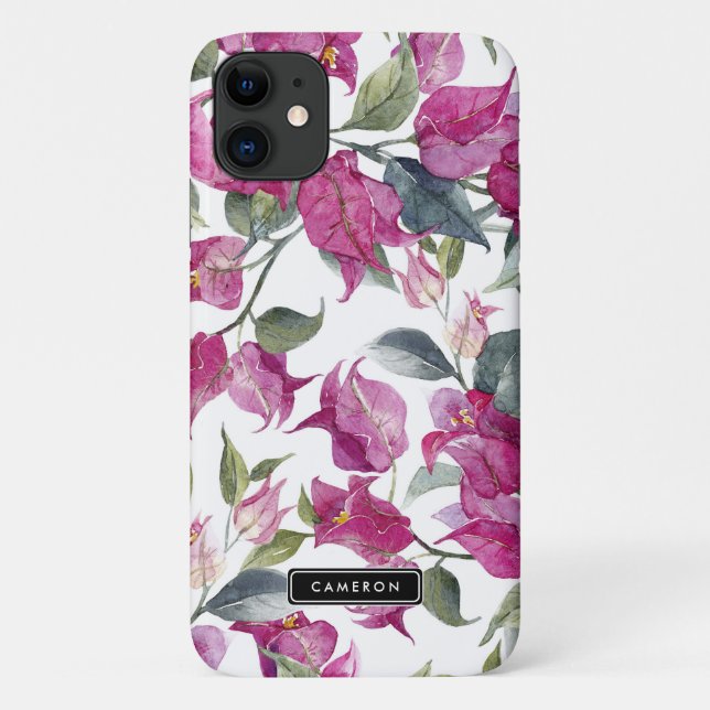 Purple Watercolor Bougainvillea Pattern Custom Case-Mate iPhone Case (Back)