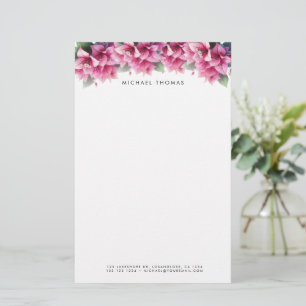 Purple Watercolor Bougainvillea Personalised Stationery