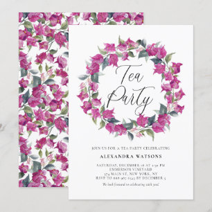 Purple Watercolor Bougainvillea Wreath Tea Party Invitation