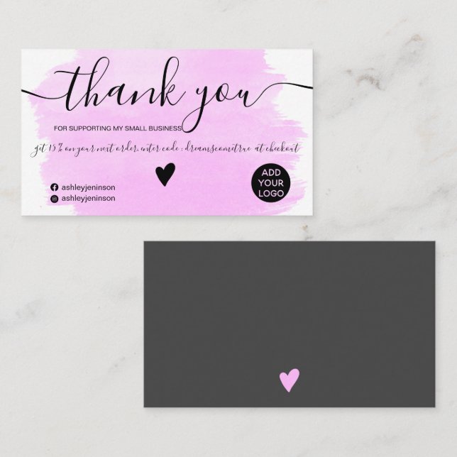 Purple watercolor brushstroke order thank you business card (Front/Back)