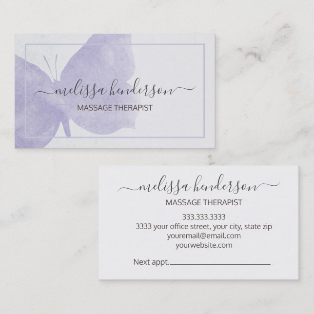 Purple Watercolor Butterfly Business Card (Front/Back)