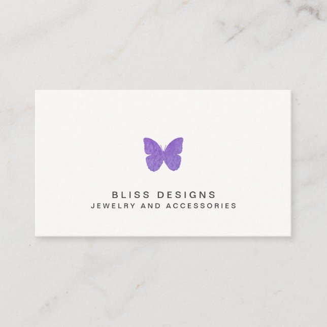 Purple Watercolor Butterfly Logo Simple Business Card (Front)