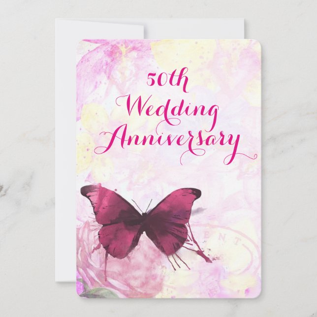 Purple Watercolor Butterfly Wedding Anniversary Invitation (Front)