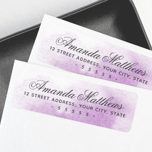 Purple watercolor calligraphy script address