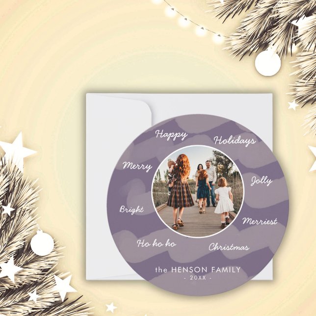 Purple Watercolor Christmas Wishes Family Photo Holiday Card (Creator Uploaded)