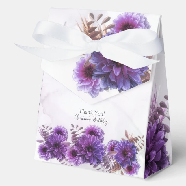 Purple Watercolor Chrysanthemum Birthday Favour Box (Front)
