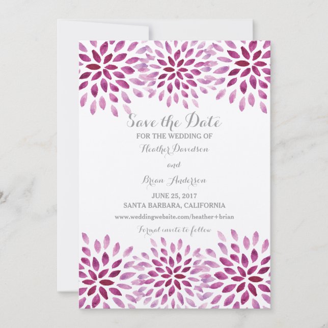 Purple Watercolor Chrysanthemum Save the Date (Front)