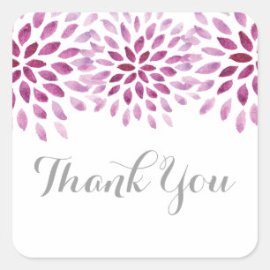 Purple Watercolor Chrysanthemum Thank You Square Sticker