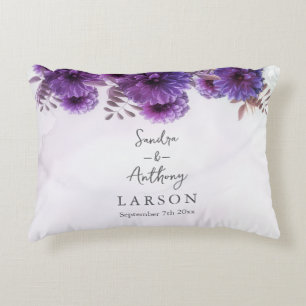 Purple Watercolor Chrysanthemum Wedding Decorative Cushion