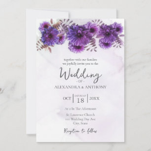 Purple Watercolor Chrysanthemum Wedding Invitation
