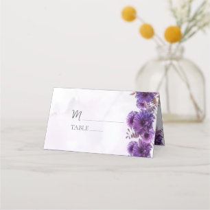 Purple Watercolor Chrysanthemum Wedding Place Card