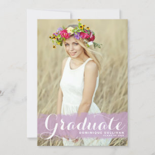 Purple Watercolor Class of 2024 Photo Graduation Announcement