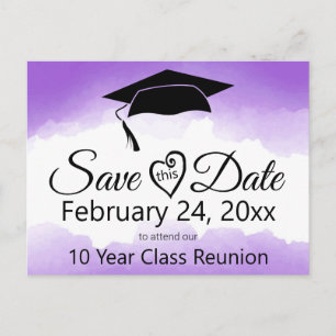 Purple Watercolor Class Reunion Save The Date Postcard