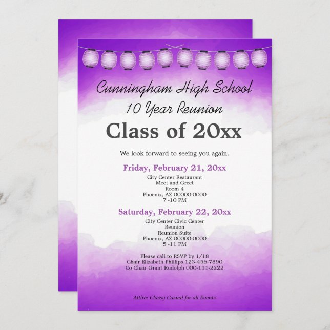 Purple Watercolor Class Reunion Template (Front/Back)