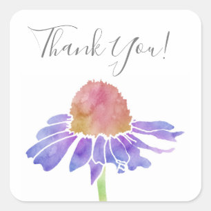Purple Watercolor Coneflower Square Sticker