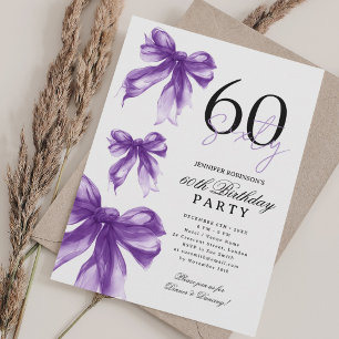 Purple Watercolor Coquette Bow 60th Birthday Party Invitation