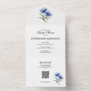 Purple Watercolor Cornflower WIldflower Bridal  All In One Invitation