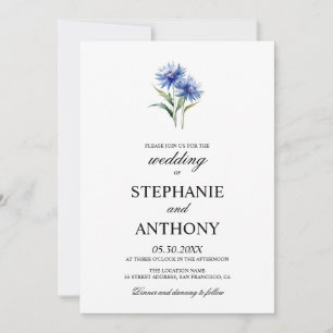 Purple Watercolor Cornflower WIldflower Wedding Invitation